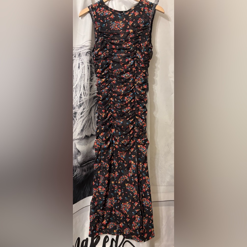 Free People Brielle Floral Ruched Black Dress small - Read